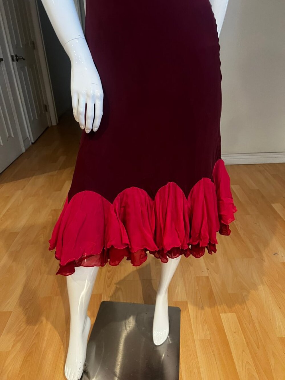 VINTAGE 90'S Y2K BETSEY JOHNSON RUFFLE COLORBLOCK SILK DRESS SZ 4 FAIRY GRUNGE - Picture 3 of 7